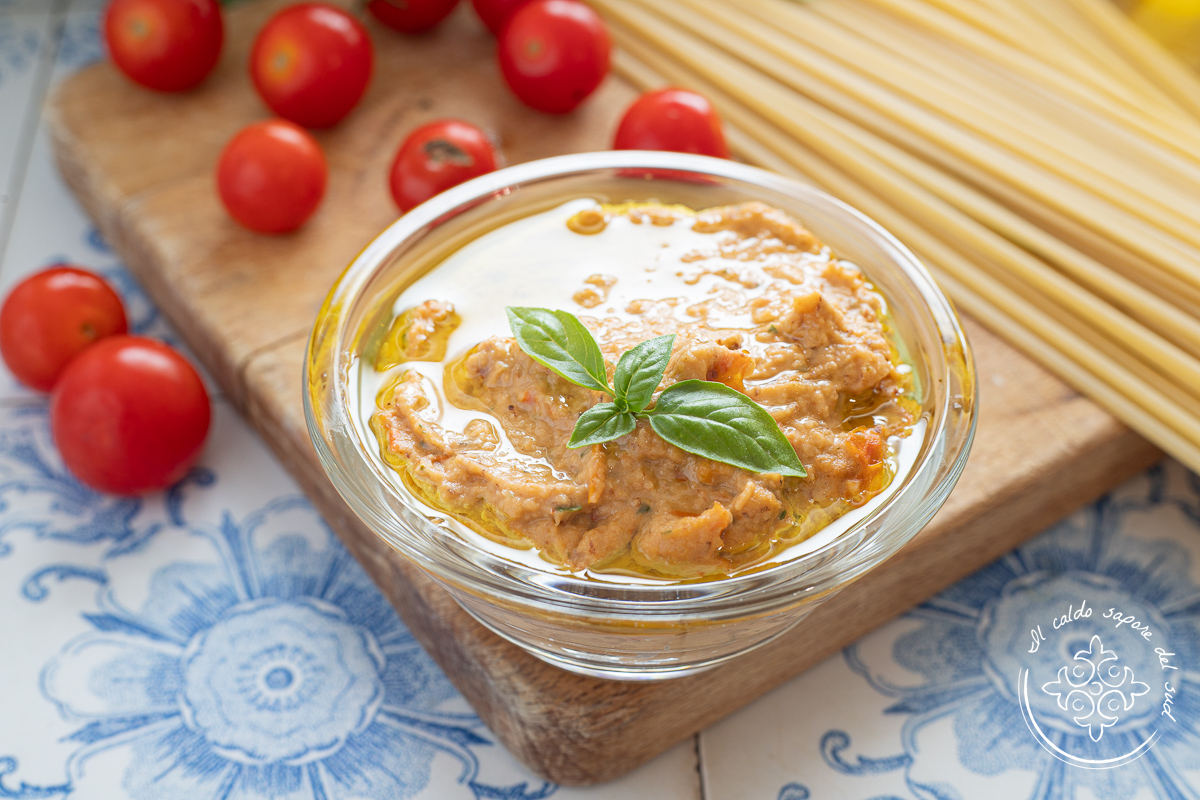Eggplant Pesto with Cherry Tomatoes and Almonds