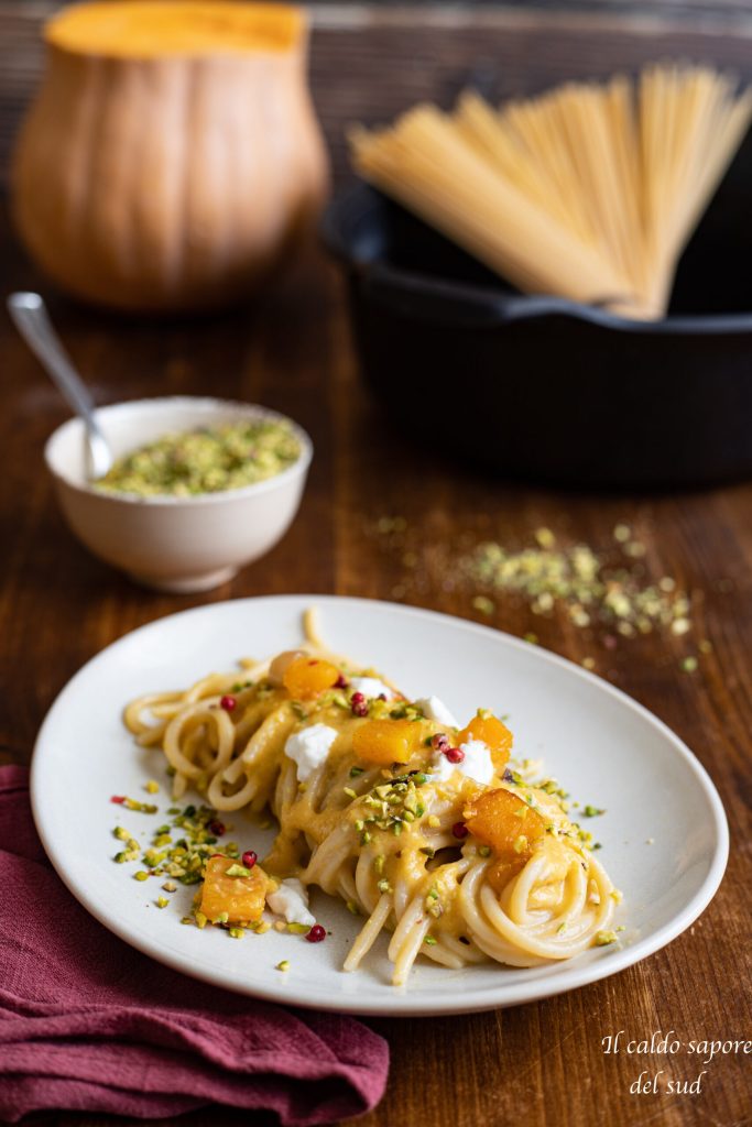 Pasta pumpkin and burrata