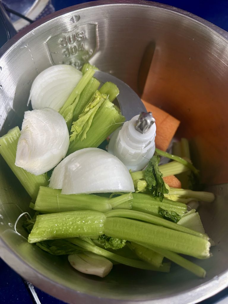 chopped carrot celery onion and garlic for white hunter's oxtail