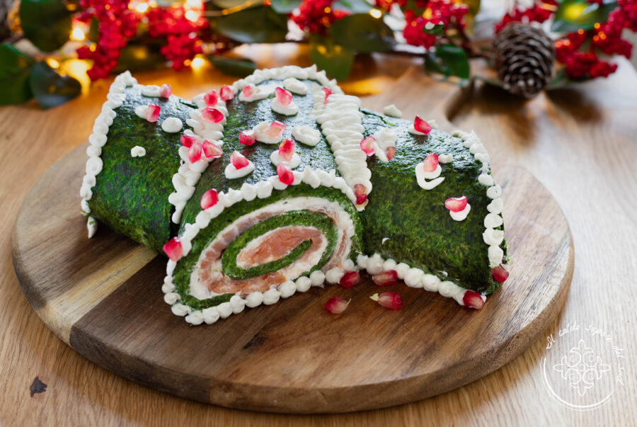 Savory Christmas Yule Log with Salmon