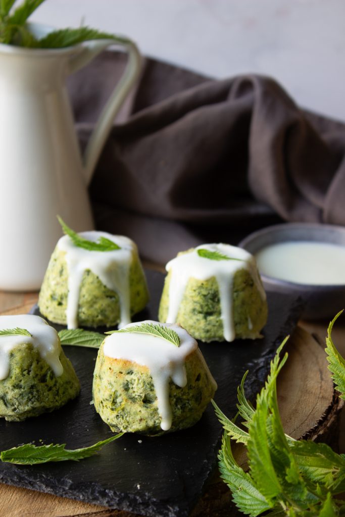 Mountain Nettle Flan with Asiago Fondue