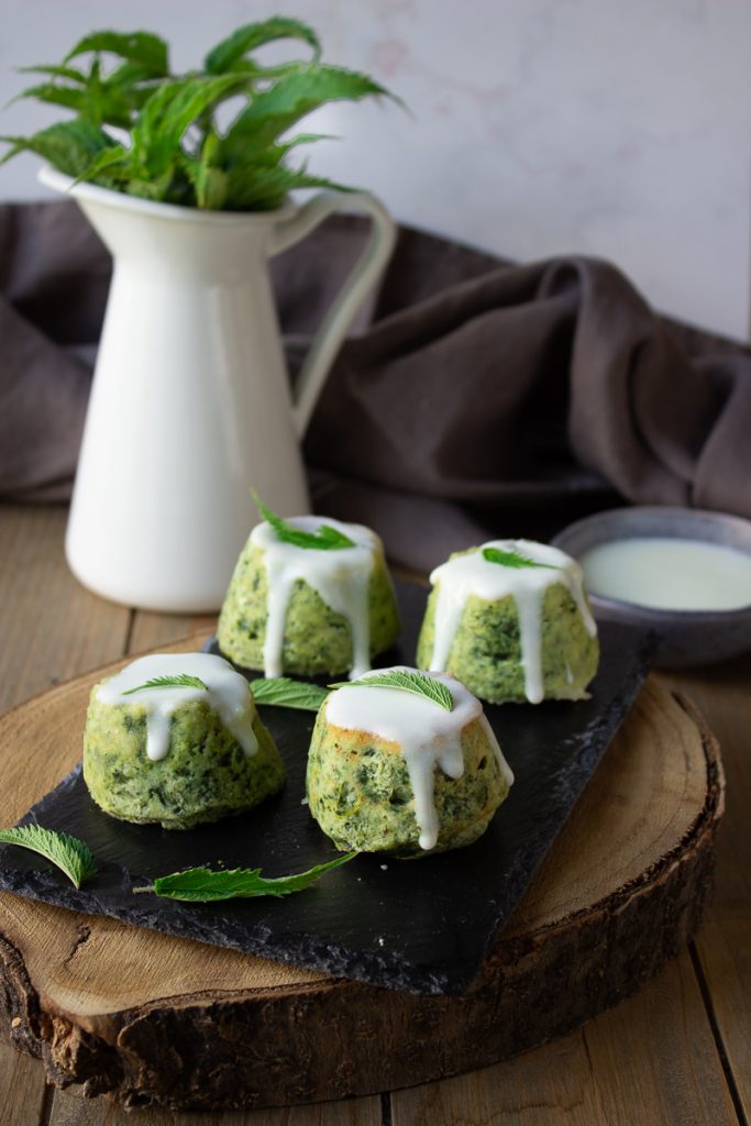 Mountain Nettle Flan with Asiago Fondue