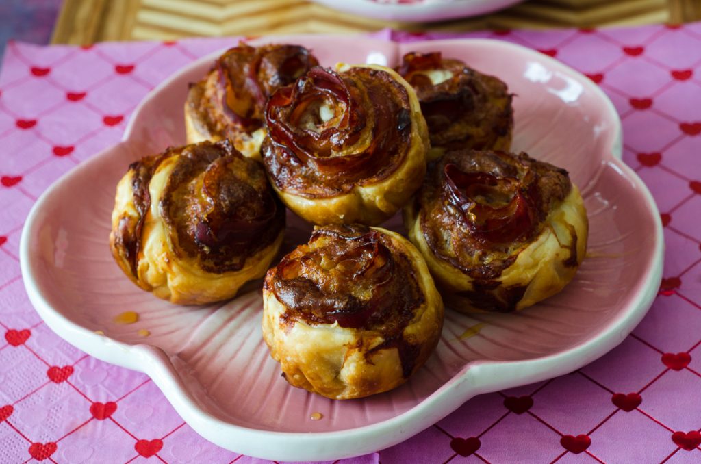 Puff Pastry Roses with Brie, Speck, and Honey