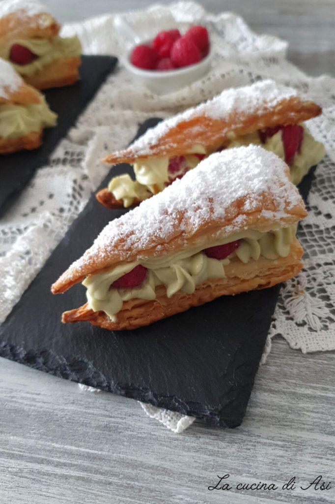 Puff Pastry Triangles with Pistachio Cream and Raspberries
