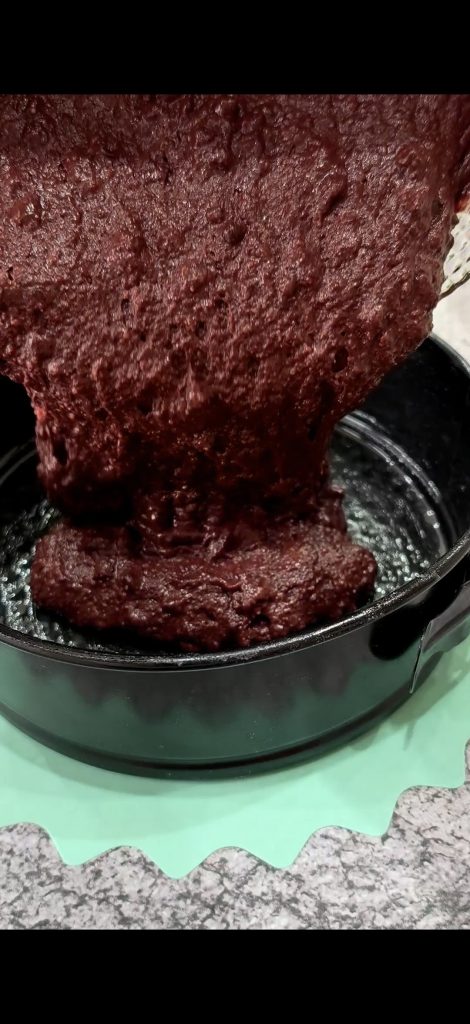 Pouring the batter into a springform pan