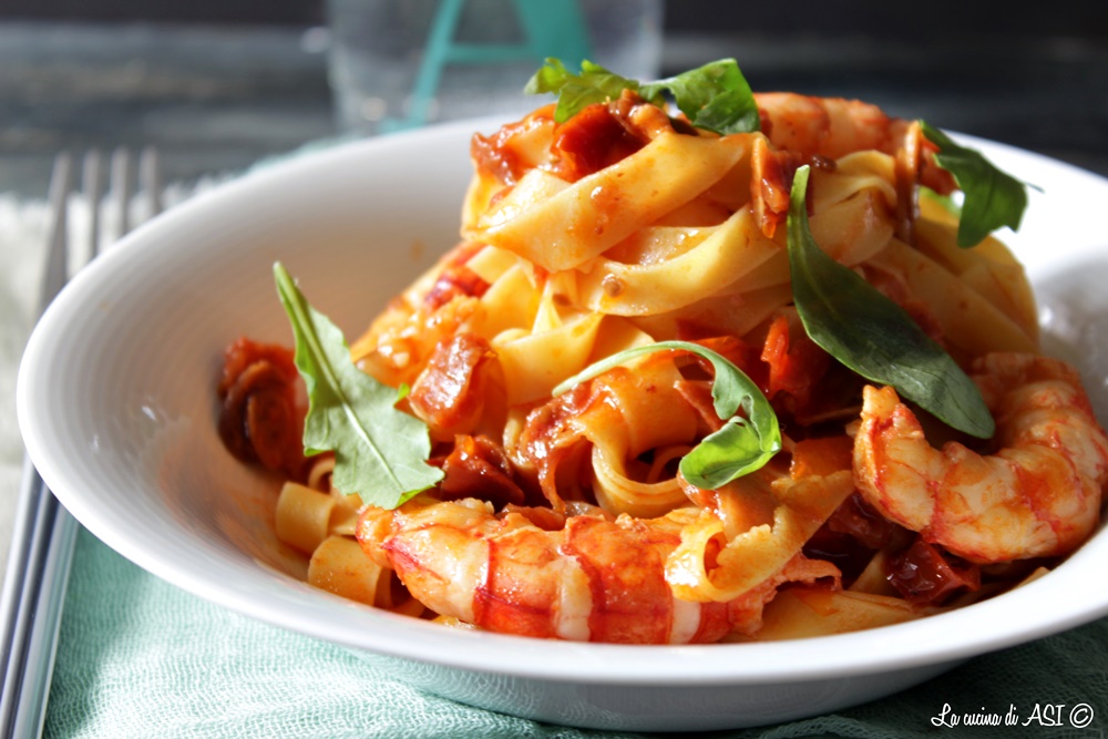 Tagliatelle with Shrimp Pesto and Almonds