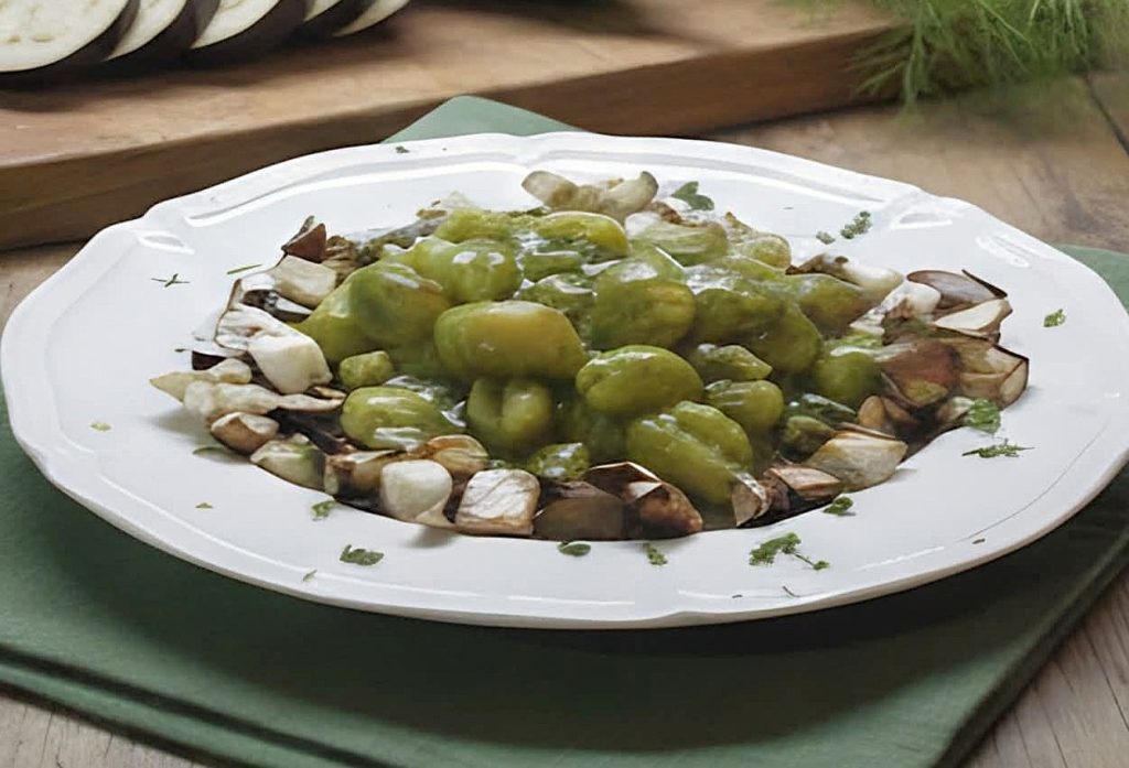 Gnocchi with wild fennel, swordfish and eggplant