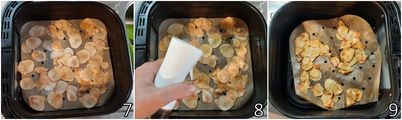 c. spray oil on the Jerusalem artichoke slices and cook in the air fryer