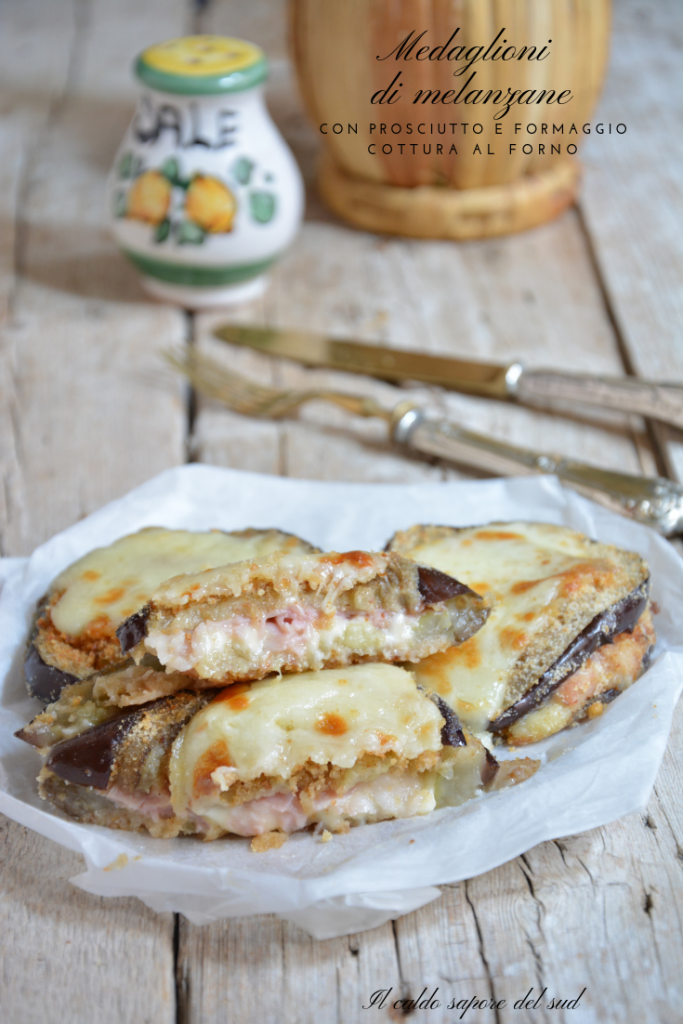 Eggplant medallions with ham and cheese