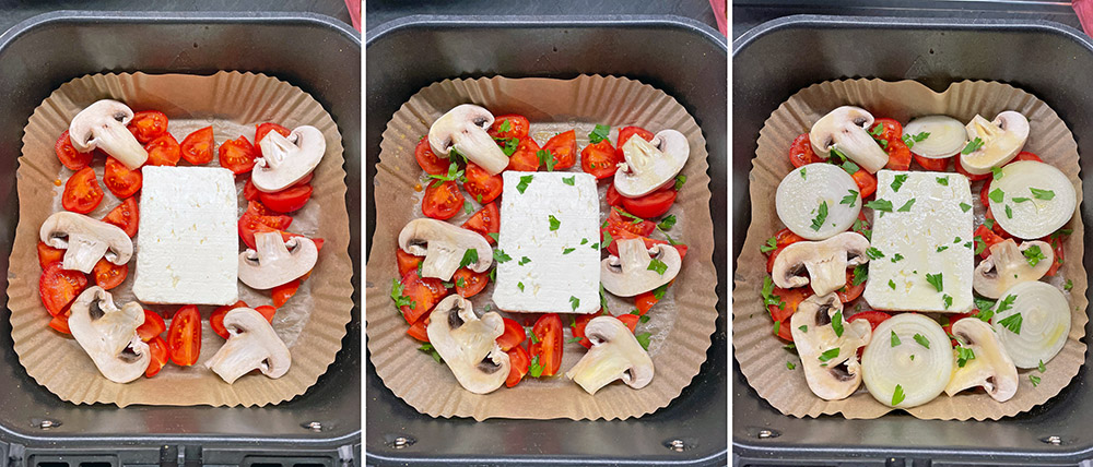 Feta with Mushrooms and Cherry Tomatoes in Air Fryer
