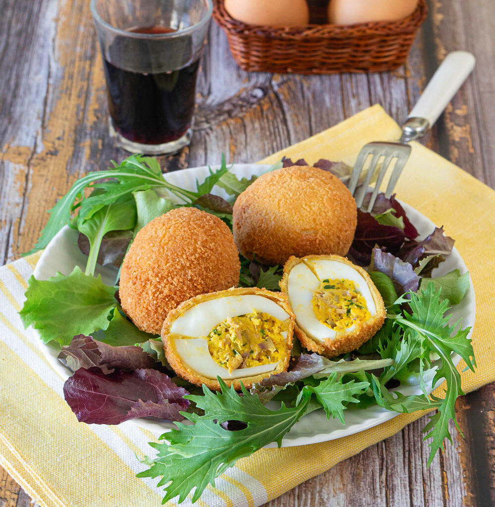 fried hard-boiled eggs