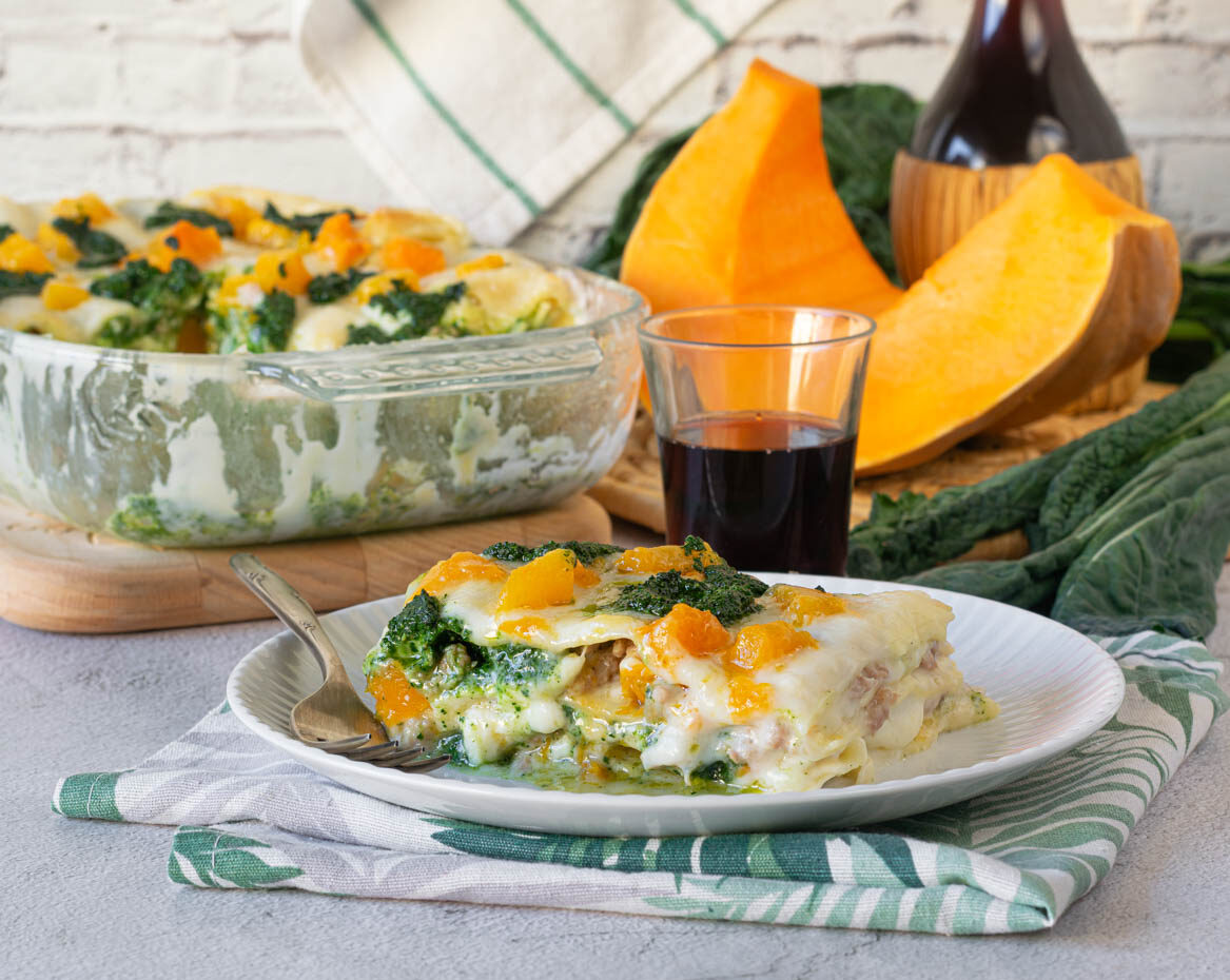 Lasagna with Pumpkin, Tuscan Kale and Sausage