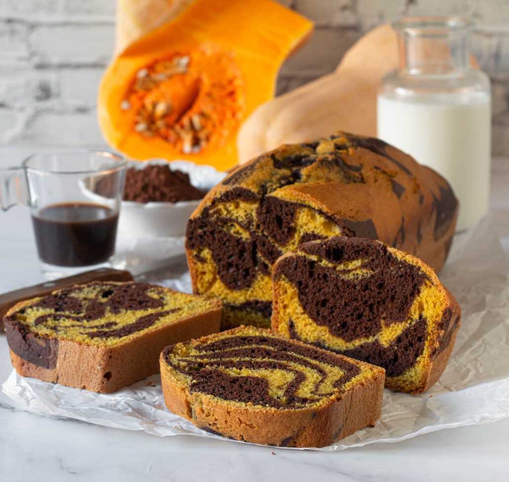 Marbled Pumpkin and Chocolate Loaf Cake