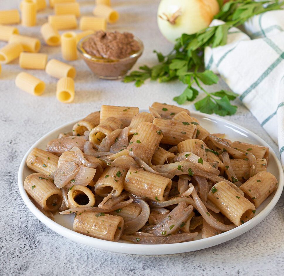 Pasta with Onions and Olive Pâté
