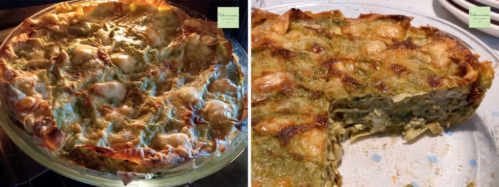 pesto lasagna with spinach béchamel large dish