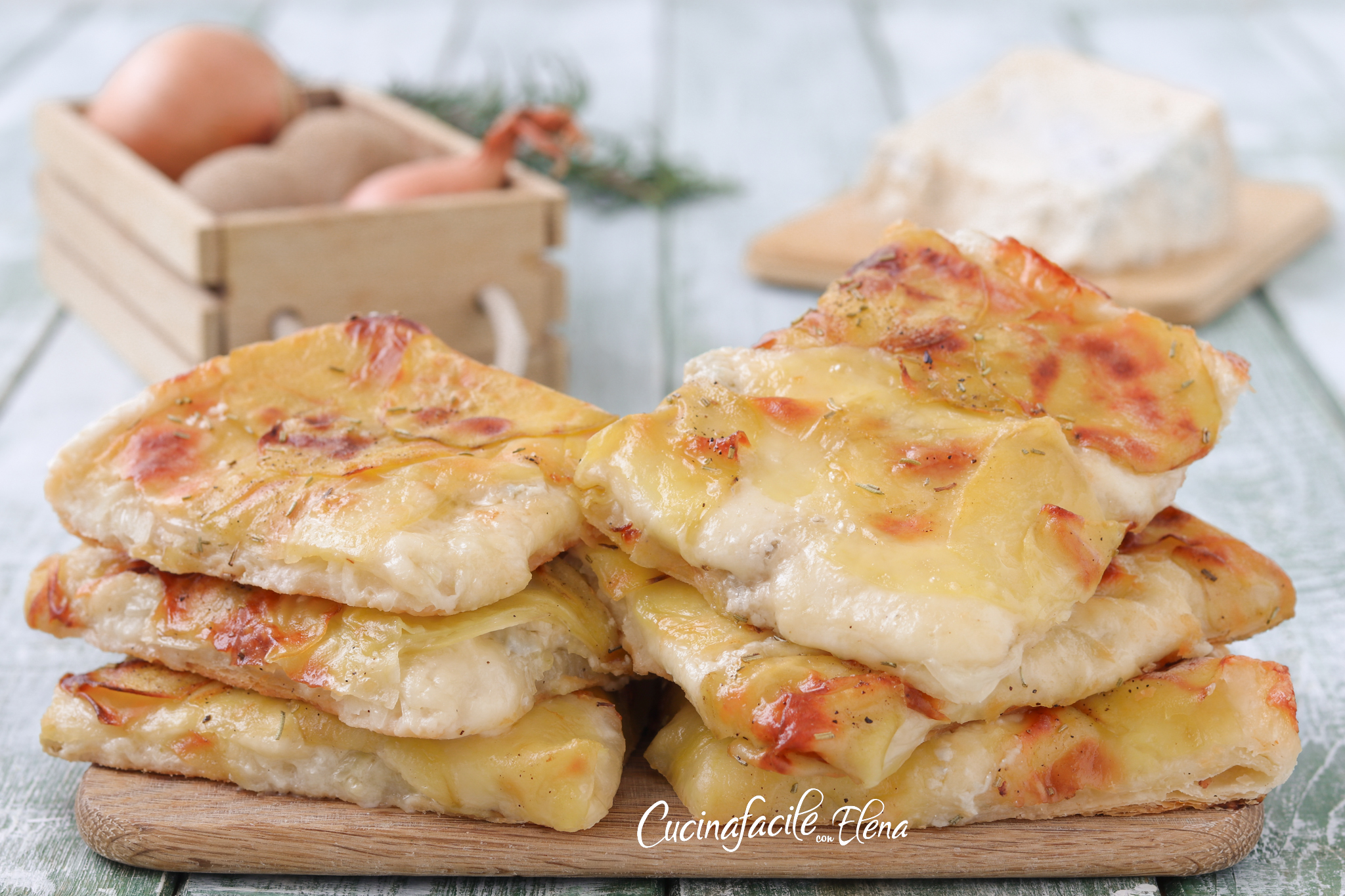 Savory Pie with 4 Cheeses, Potatoes, and Onions