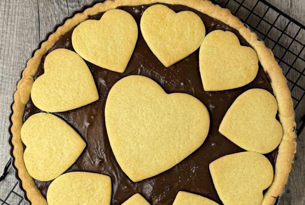 Simple Valentine's Tart with Hazelnut Cream Hearts