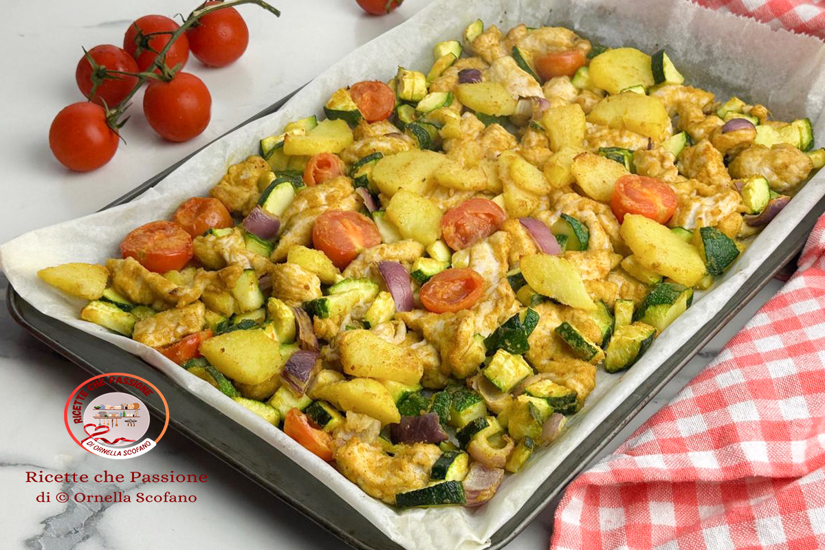 Spicy Baked Chicken Strips with Tasty and Light Vegetables