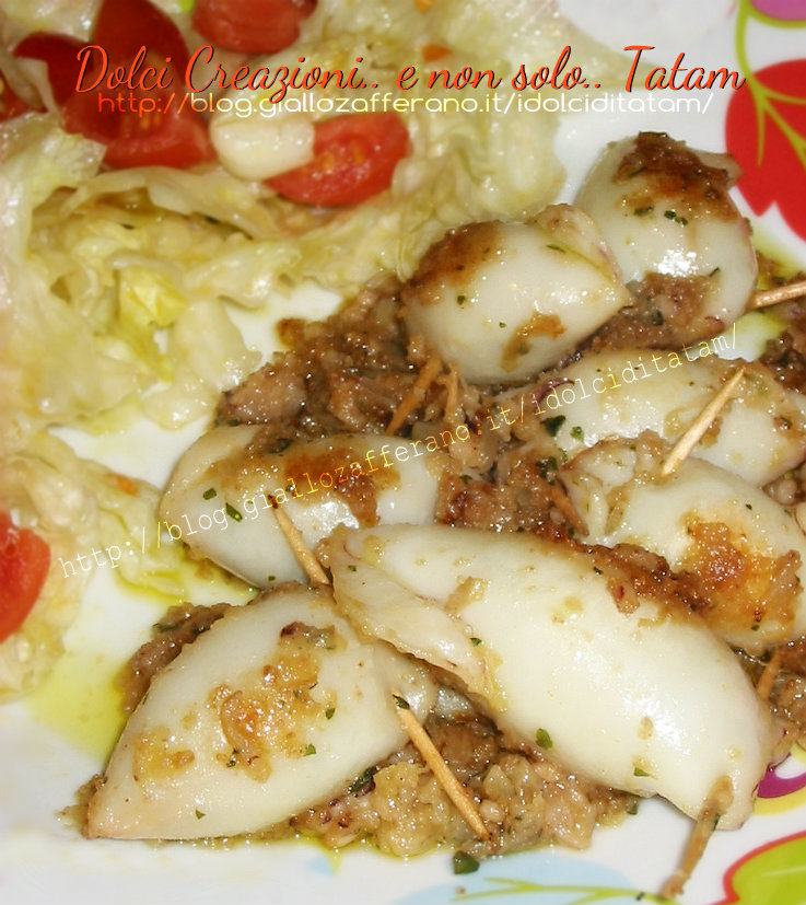 stuffed squid in pan