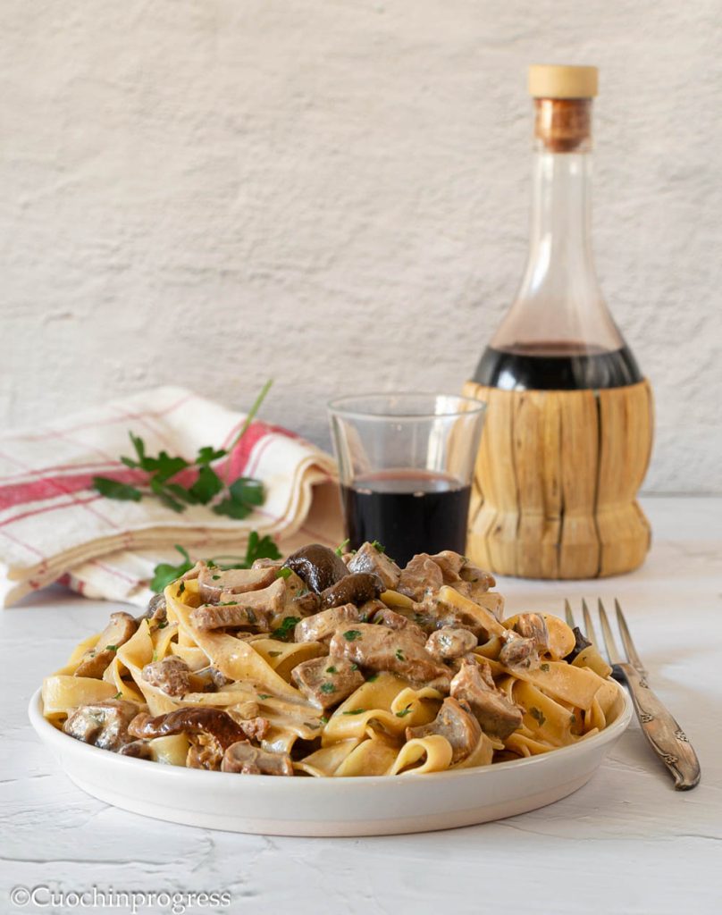 Tagliatelle with sausage and porcini mushrooms