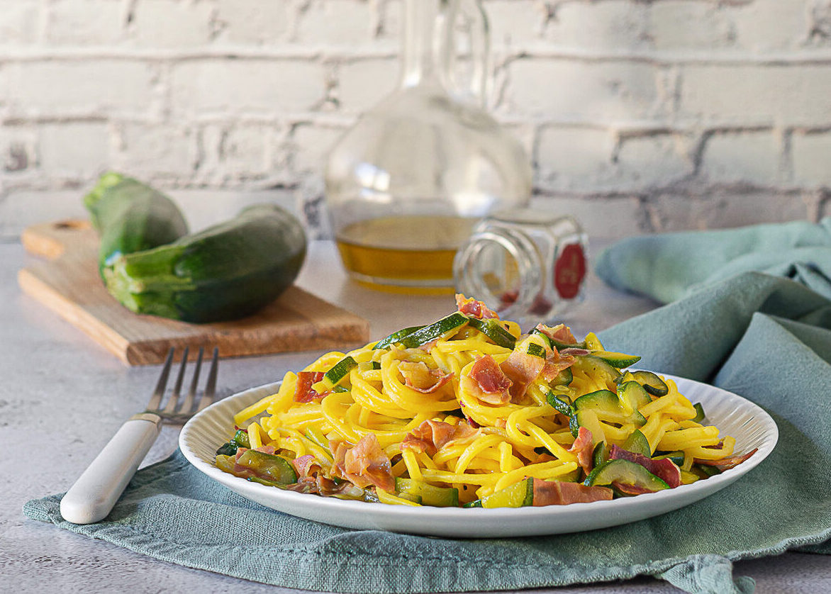Tagliolini with Speck, Zucchini and Saffron