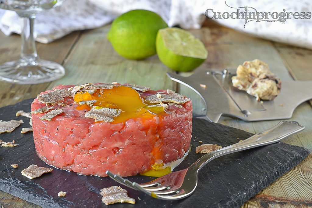 tartare with marinated yolk and truffle