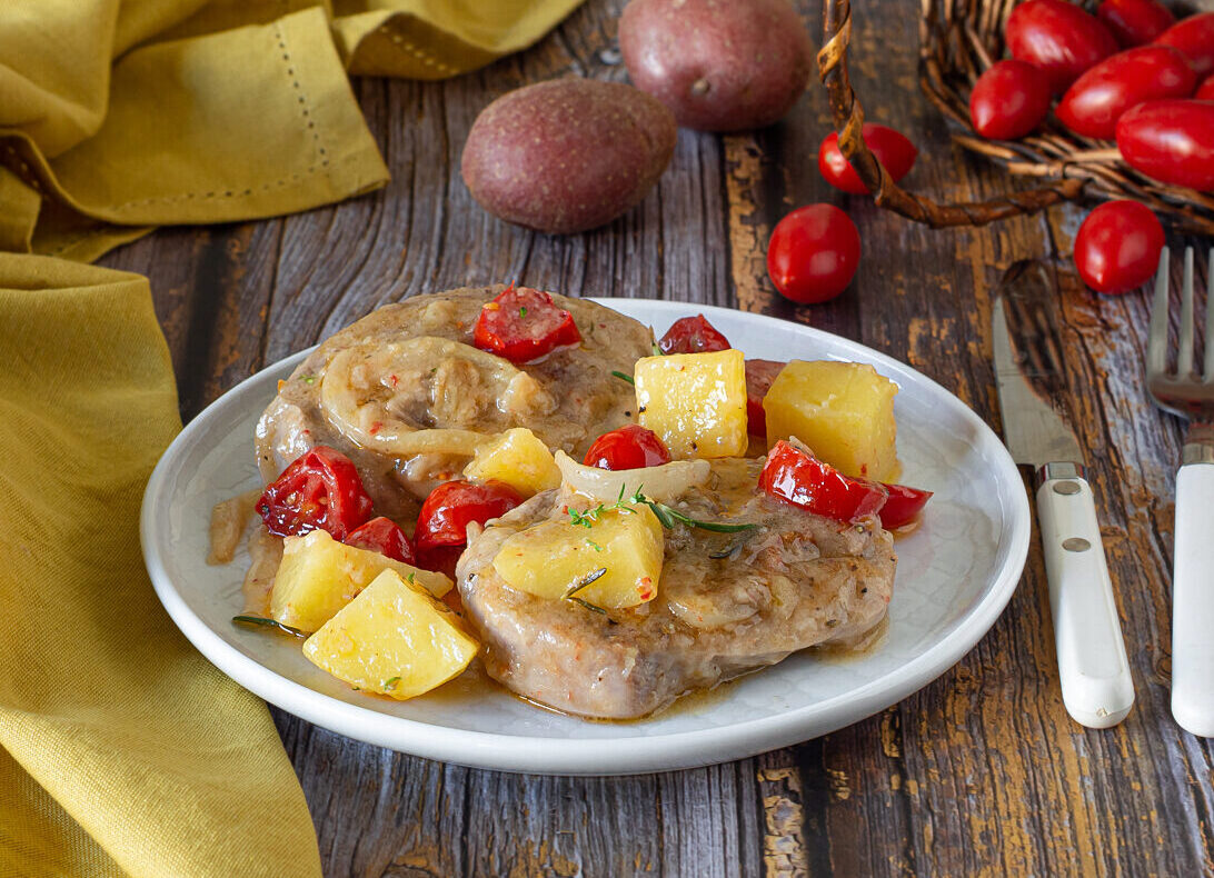 Stewed Turkey Osso Buco with Potatoes and Tomatoes