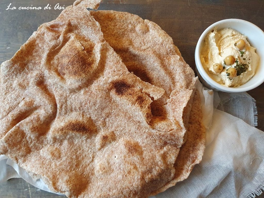 whole wheat flatbread cooked without yeast and hummus