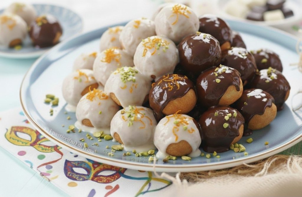 Pignolata messinese glassata ricetta siciliana di Carnevale i pasticcini di Nina
