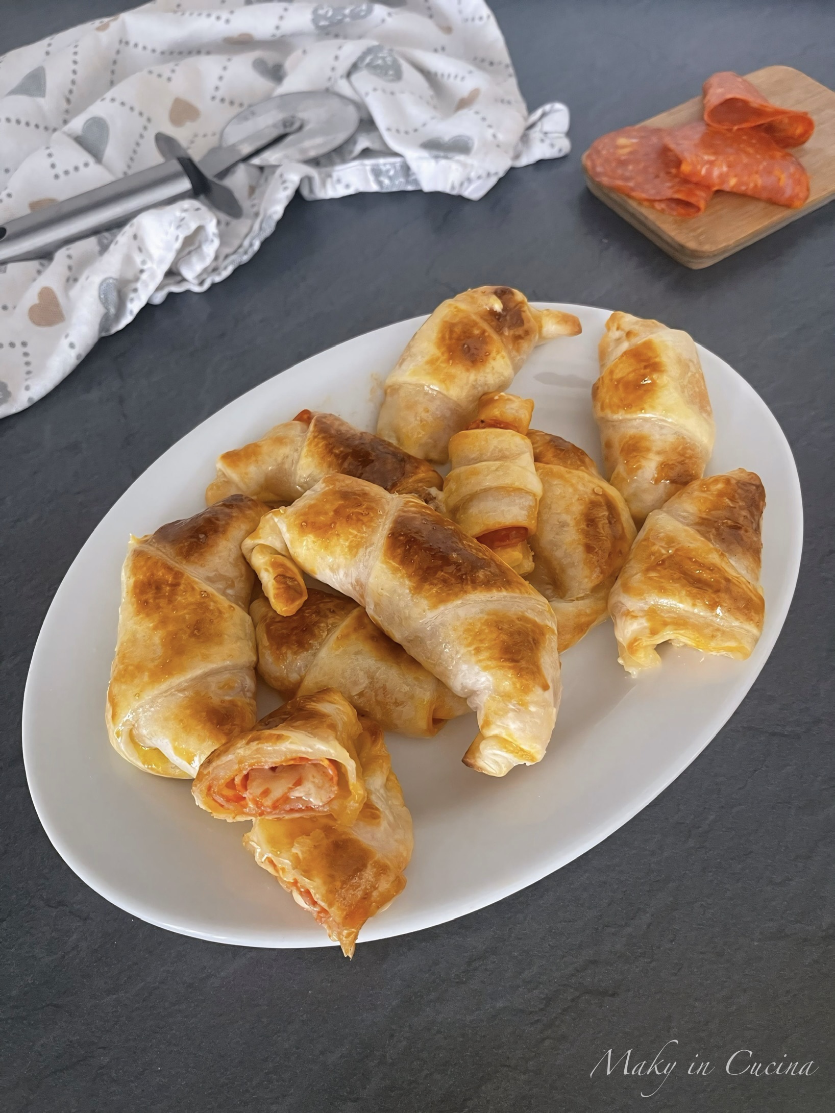 Puff Pastry Croissants with Salami and Gorgonzola