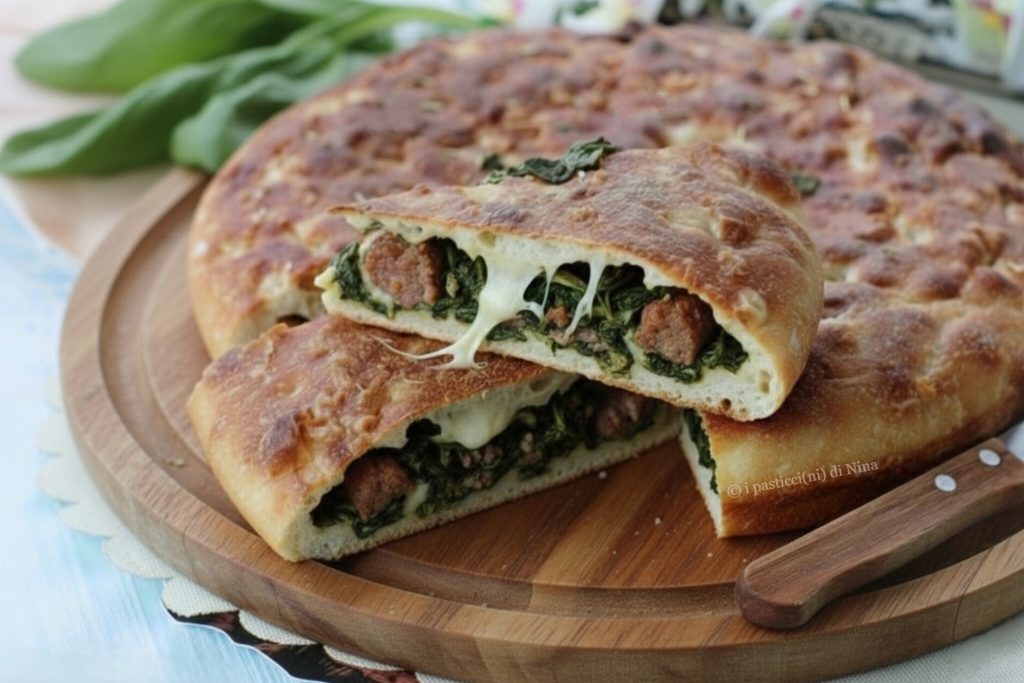 semolina scacciata with sausage and friarielli recipe by I Pasticcini di Nina