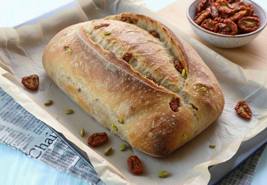 homemade bread with sun-dried tomatoes and pistachios recipe with biga i pasticcini di Nina
