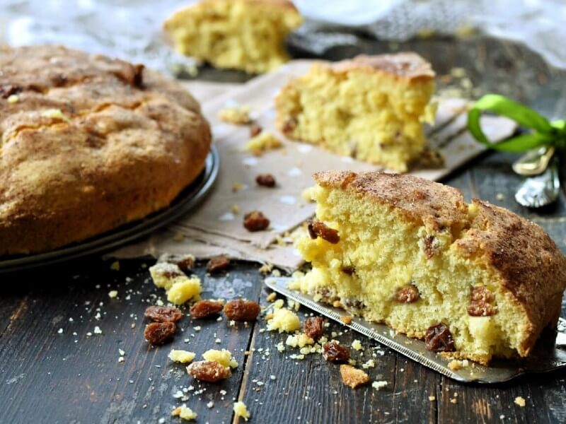 Ultra-Soft Butter Cake without sugar, slice in the foreground