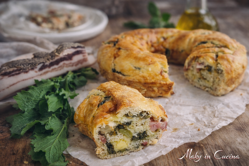 Casatiello with friarielli and pancetta