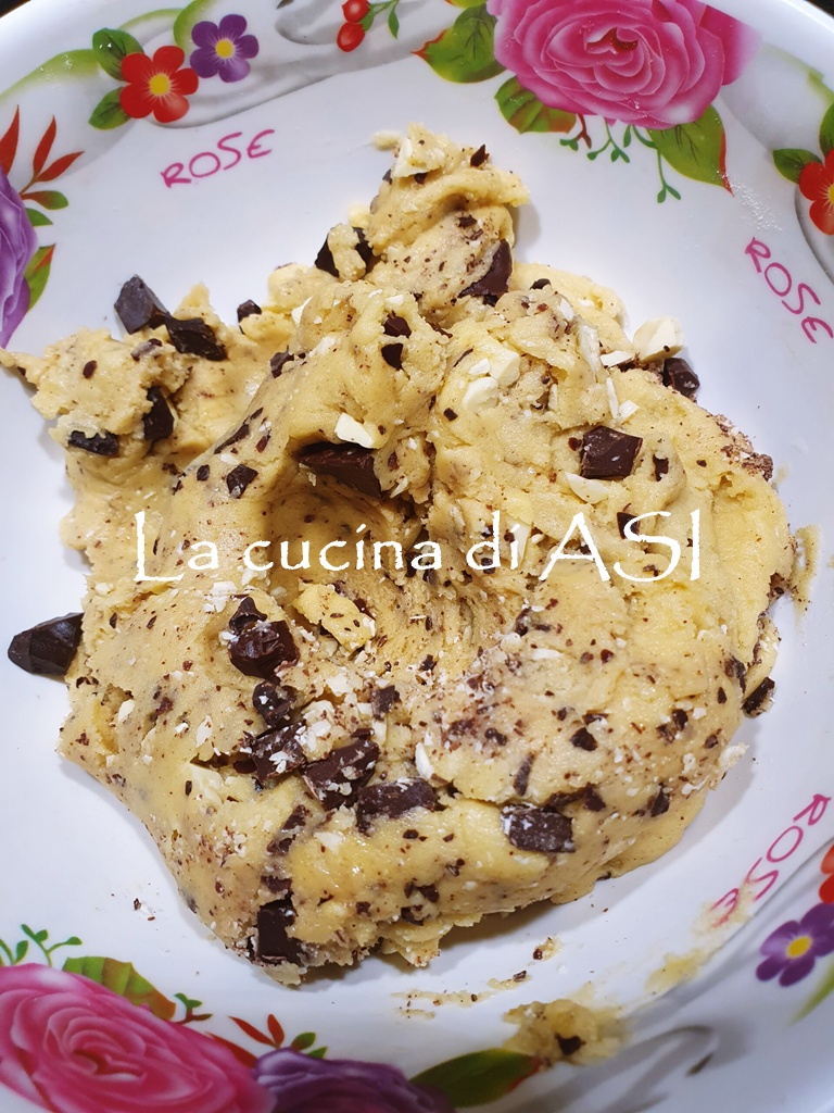 dough for giant cookies with white and dark chocolate