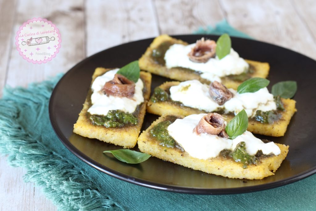 polenta crostini with pesto