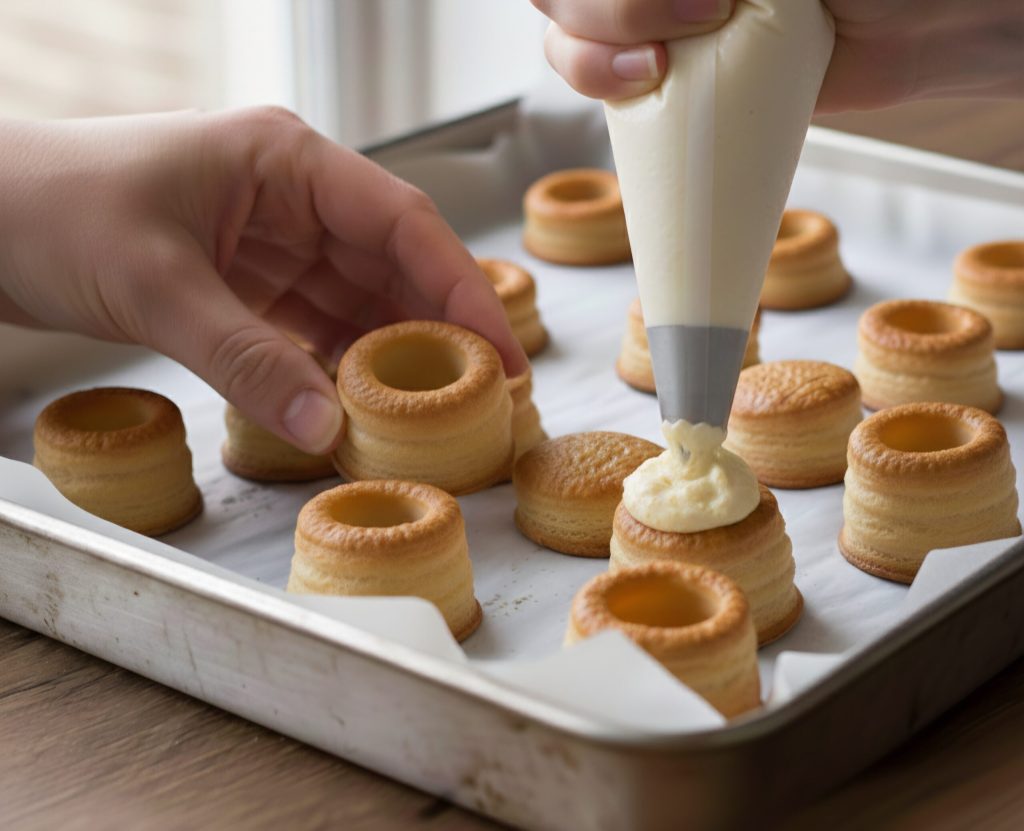 Vol-au-vent with pastry cream and strawberries