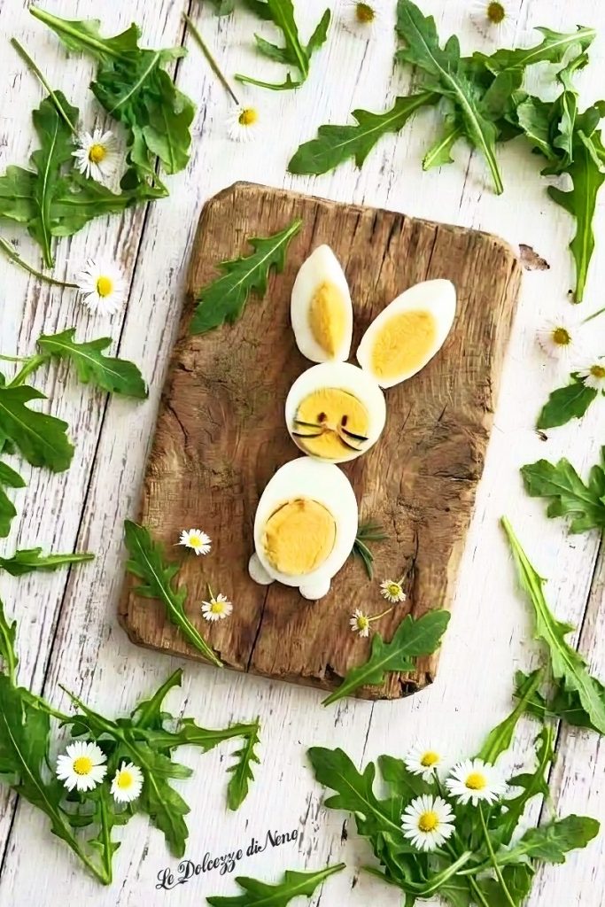 Easter bunny made with hard-boiled eggs