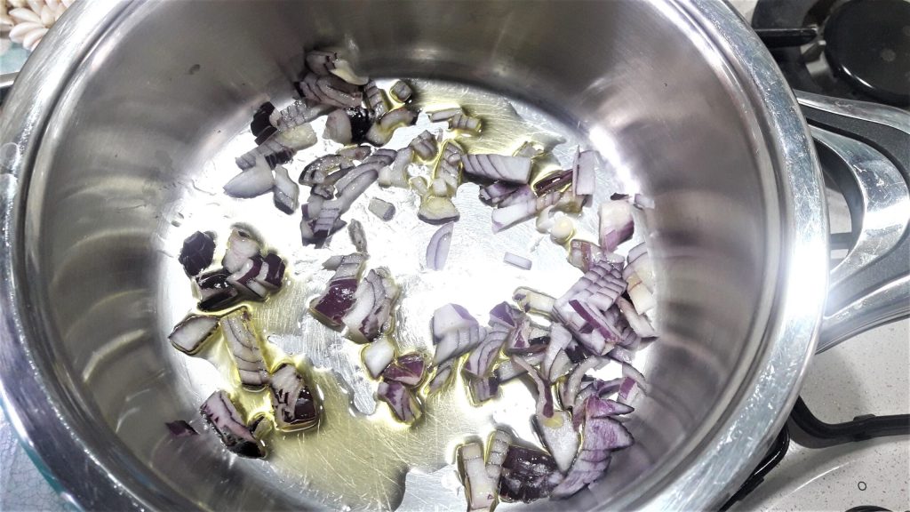 chopped onion in pan