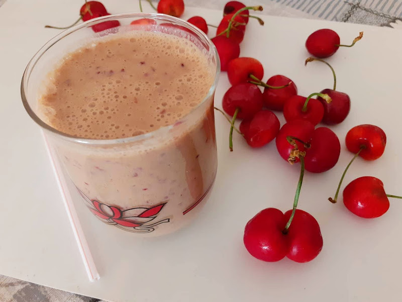 Refreshing and indulgent cherry and milk smoothie beneficial drink