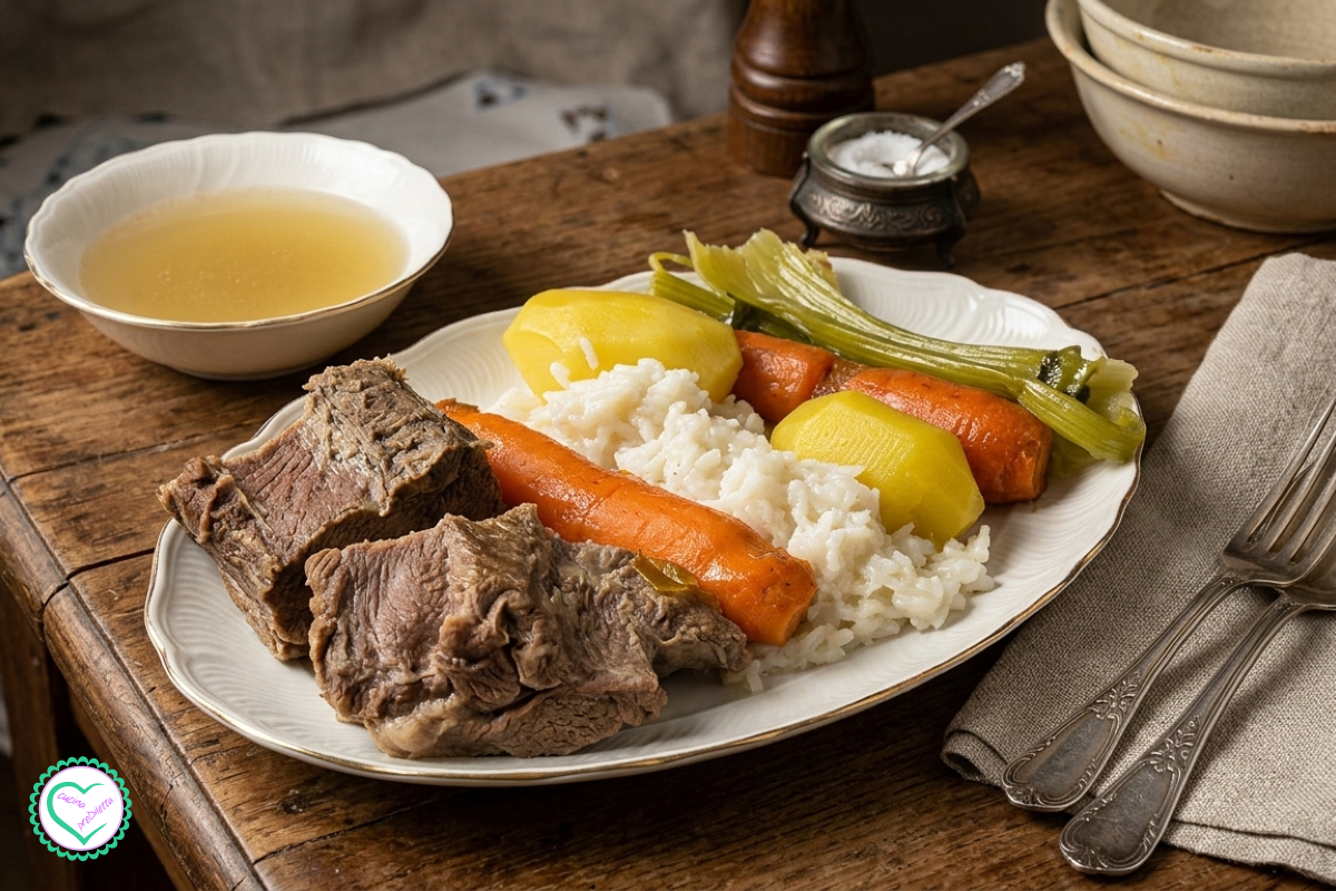 Boiled beef with rice and vegetables (one-dish meal)