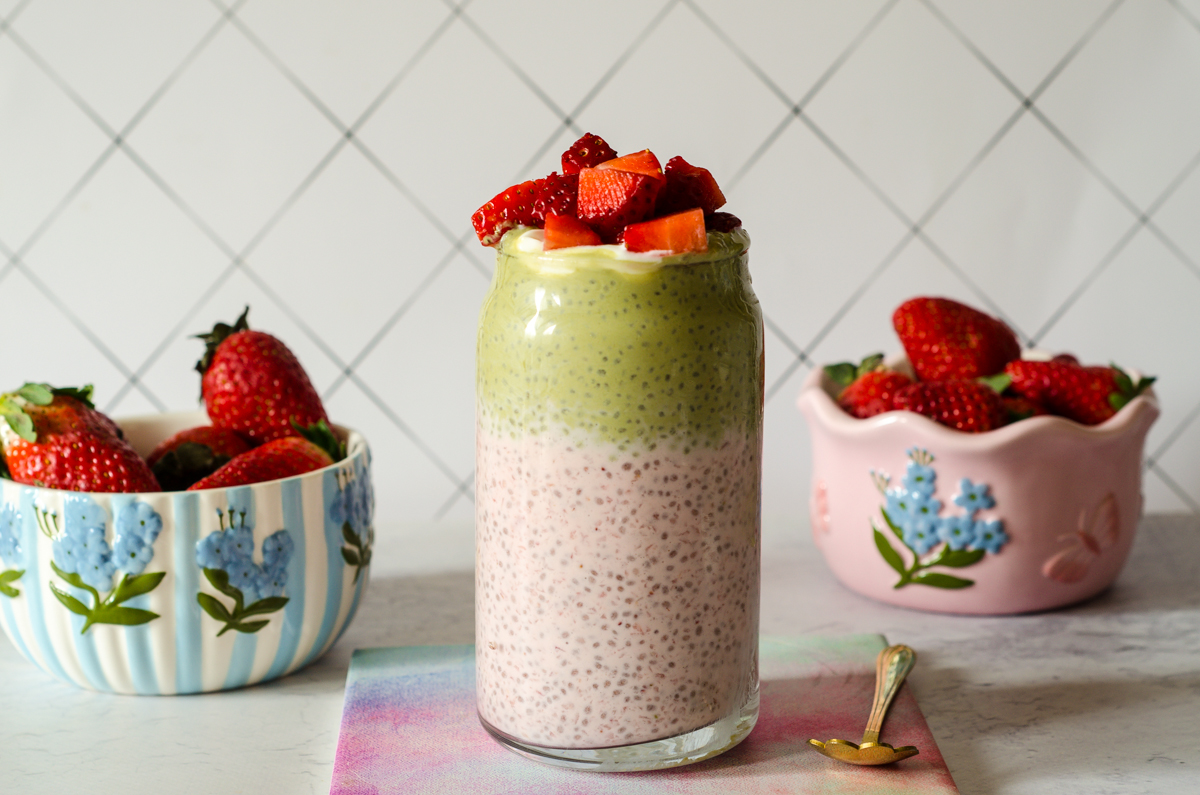 Matcha Chia Pudding with Strawberries