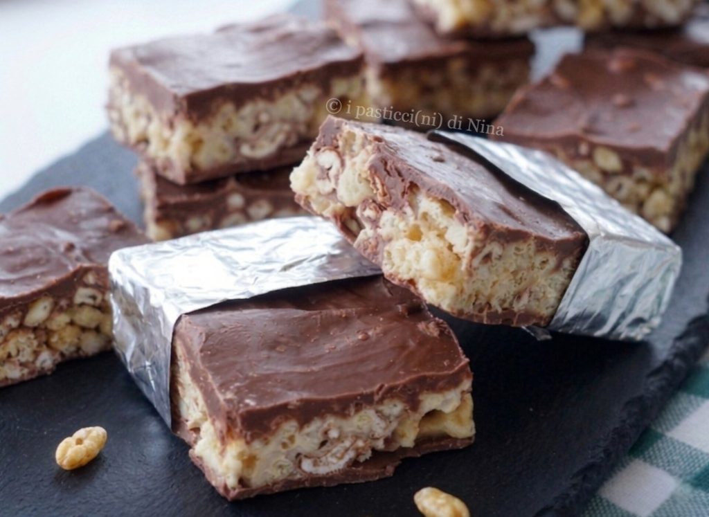 homemade chocolate bars with puffed cereal recipe i pasticcini di Nina