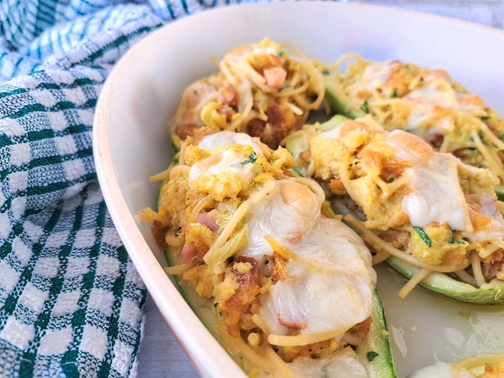 Baked pasta-stuffed zucchini