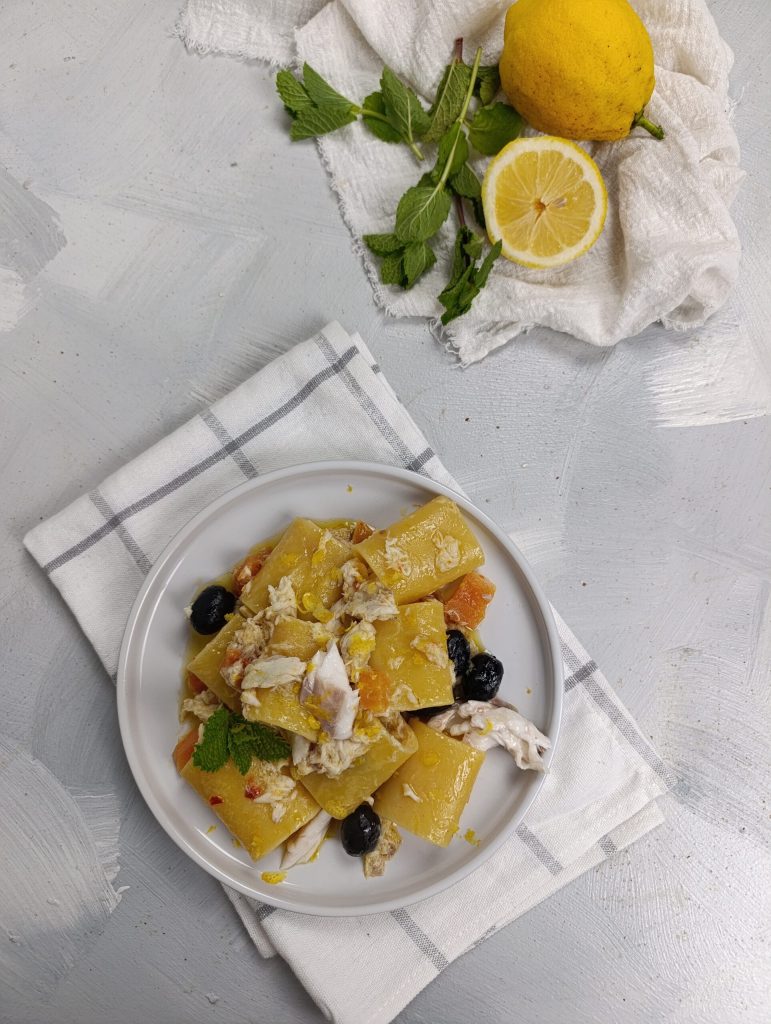 Paccheri trout, lemon and mint