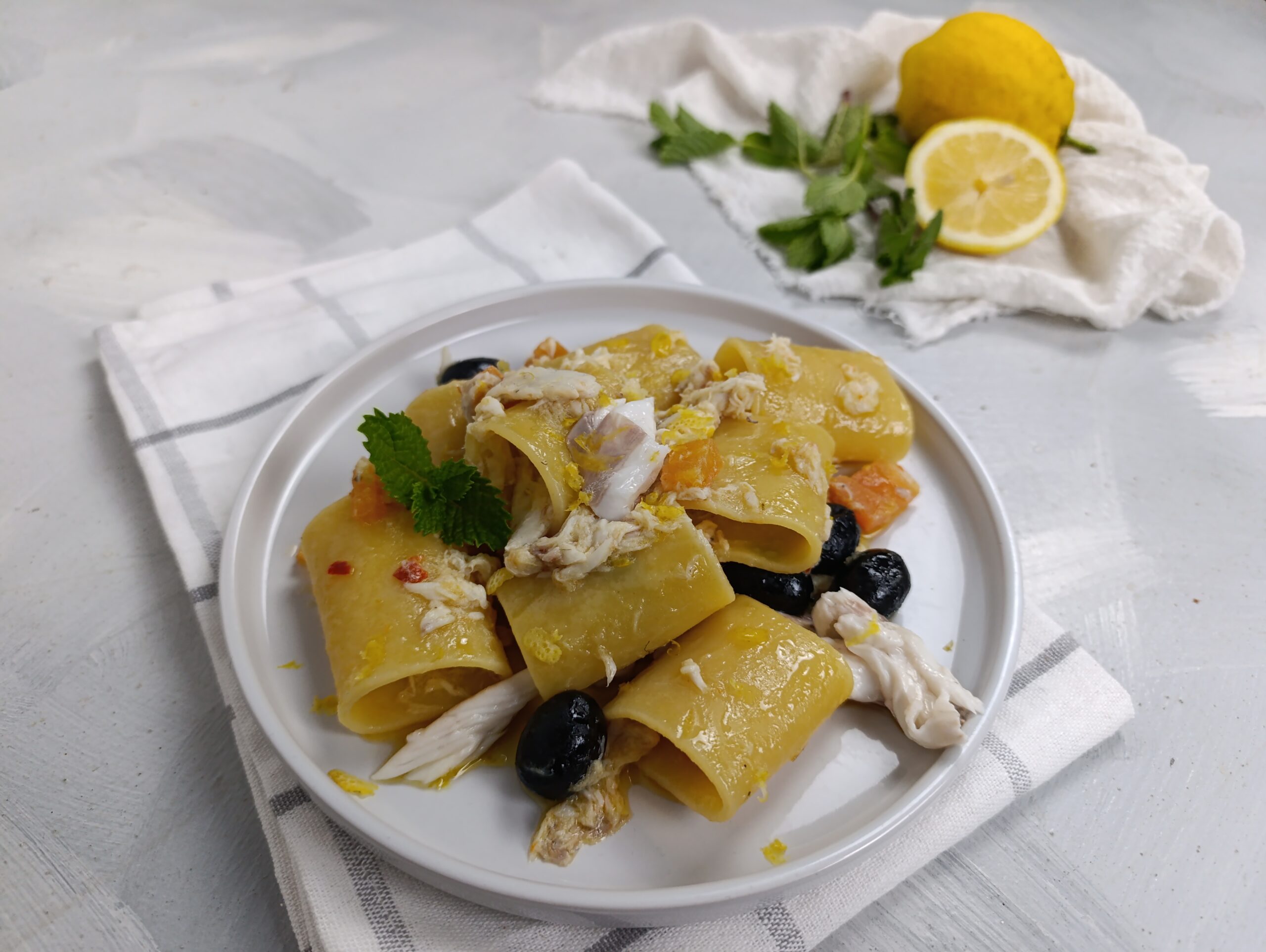 PACCHERI WITH TROUT, LEMON AND MINT
