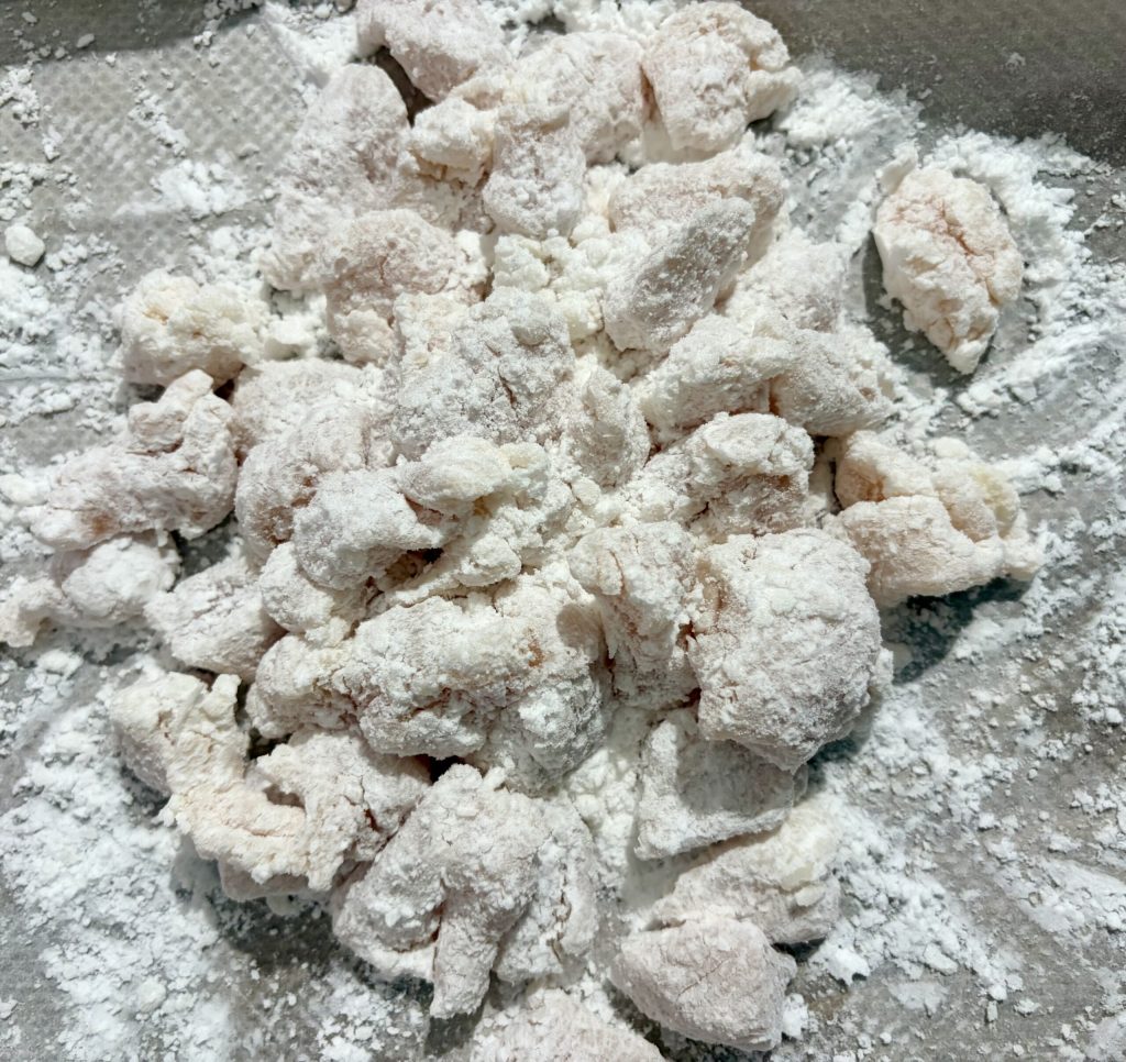 chicken cubes coated in potato starch