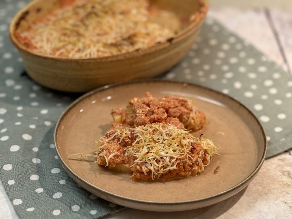 roman gnocchi gratinated with tomato and ricotta