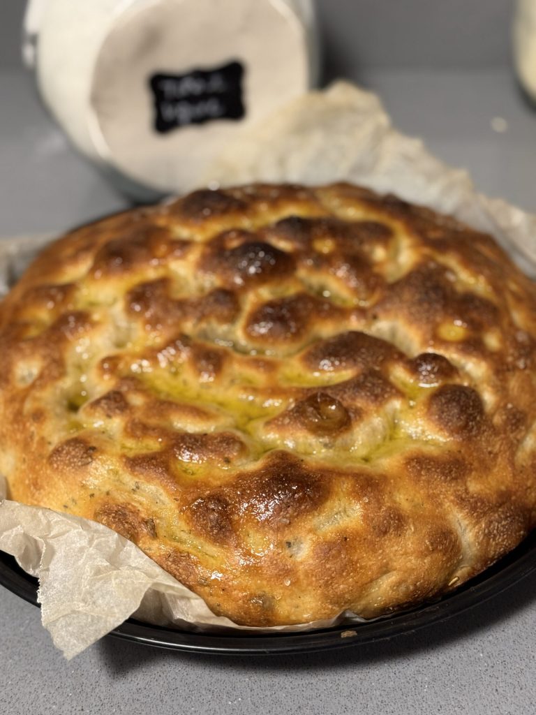 einkorn farro focaccia with aromatic herbs