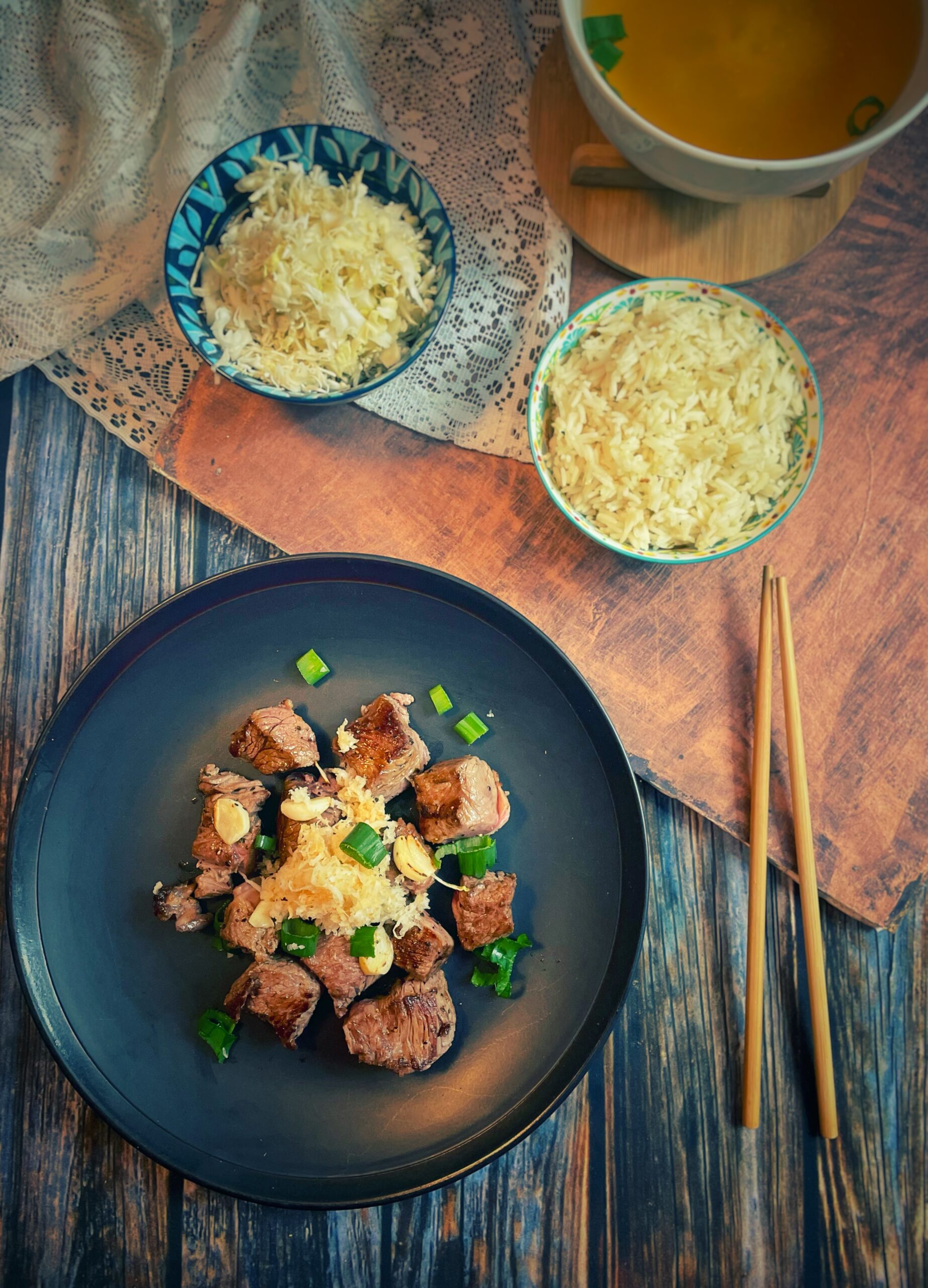 Wafu Saikoro Steak: Diced Japanese Steak with Daikon